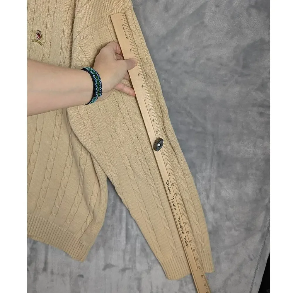 Vintage Tommy Hilfiger Sweater Mens XXL Beige Cable Knit Long Sleeve Crew Neck